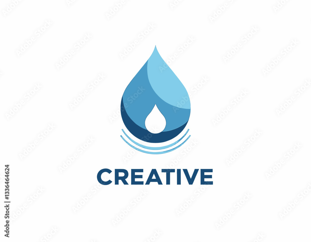 Blue Water Drop Logo Design with Wave Accents and CREATIVE Text Blue Water Drop Logo Design with Wave Accents and CREATIVE Text