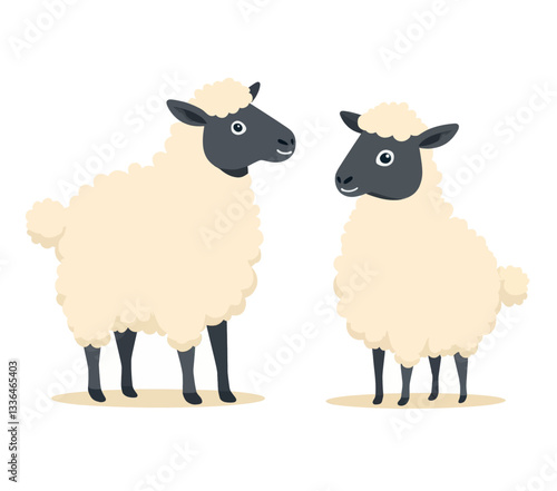 Cartoon illustration of two woolly sheep friends