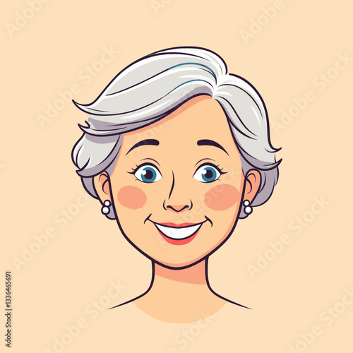 Cartoon portrait of a smiling senior woman with gray hair