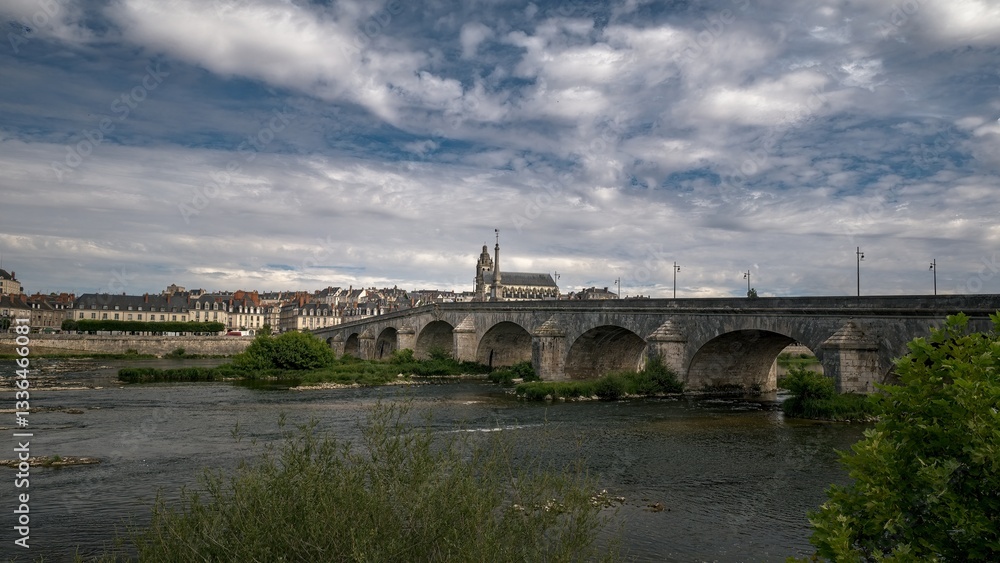 Old bridge over the river in Blois city, Loire valley France Old bridge over the river in Blois city, Loire valley France