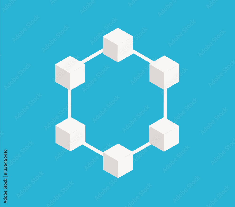Obraz premium Connected Isometric Cubes on Blue Background