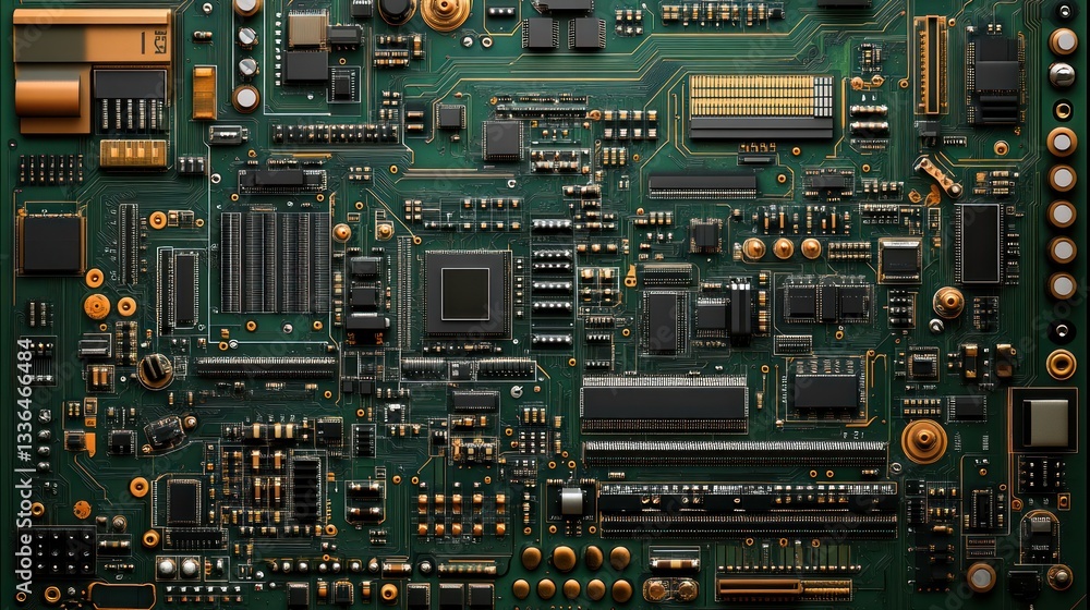 Fototapeta premium Green circuit board technology close-up