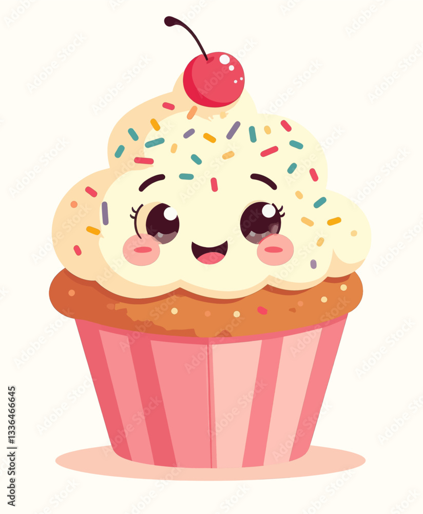 Cute Cartoon Cupcake with Sprinkles and Cherry
Cute Cartoon Cupcake with Sprinkles and Cherry