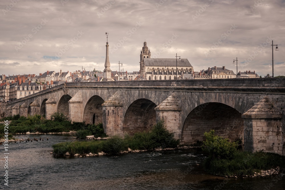 Obraz premium Old bridge over the river in Blois city, Loire valley France