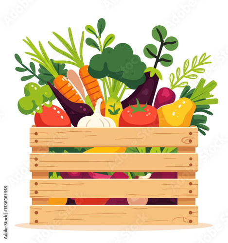 Fresh Harvest: Wooden Crate of Colorful Vegetables