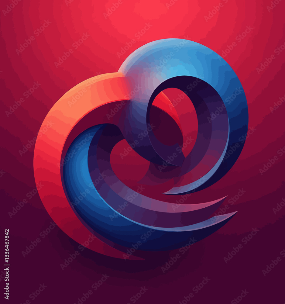 Gradient rings intertwine red background Gradient rings intertwine red background