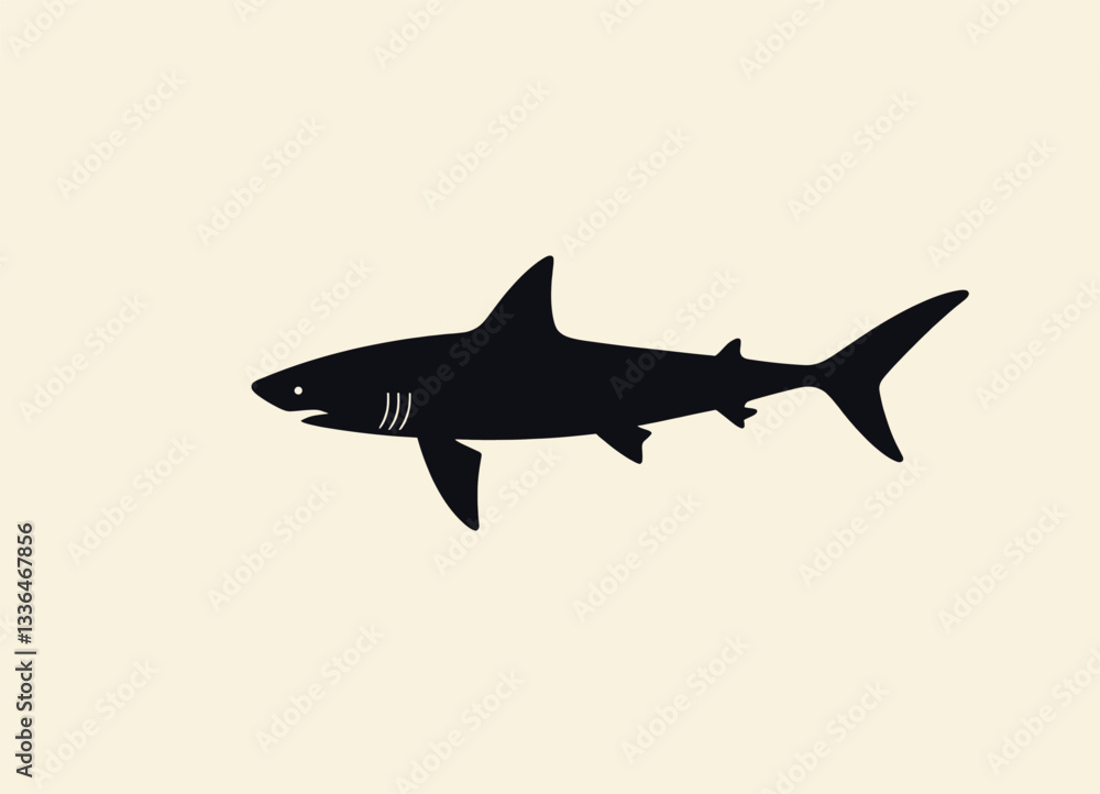 Fototapeta premium Graphic Great White Shark Silhouette on Beige Background