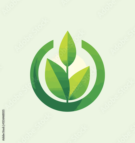 Green Plant Symbol in Circle Graphic