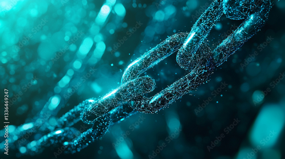 Abstract teal chain link digital network connection technology web art blue data green cyber nodes Abstract teal chain link digital network connection technology web art blue data green cyber nodes