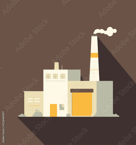 Minimalist factory cartoon with smoking chimney stack