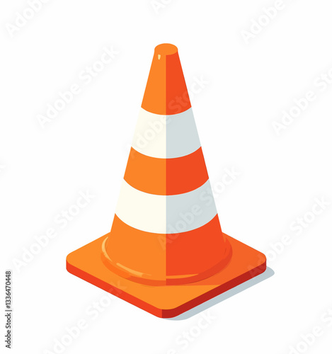 Orange & White Striped Traffic Cone, Isometric View