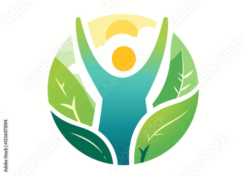 Person with arms up in nature circle logo design