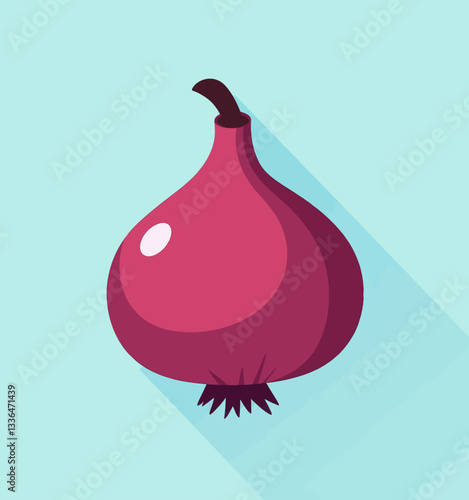 Red Onion flat vector icon on blue background