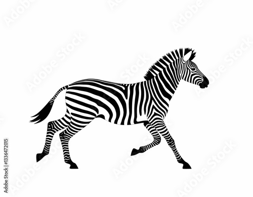 Running Zebra Black and White Illustration