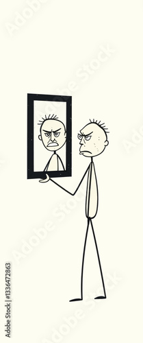 Stick Figure with Mirror Reflecting Anger