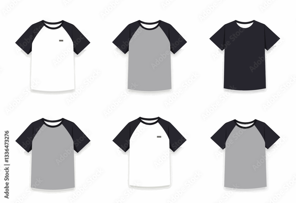 T-shirt mockups on white, raglan style & solid black T-shirt mockups on white, raglan style & solid black