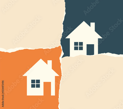 Torn paper houses: Orange and Teal Contrast