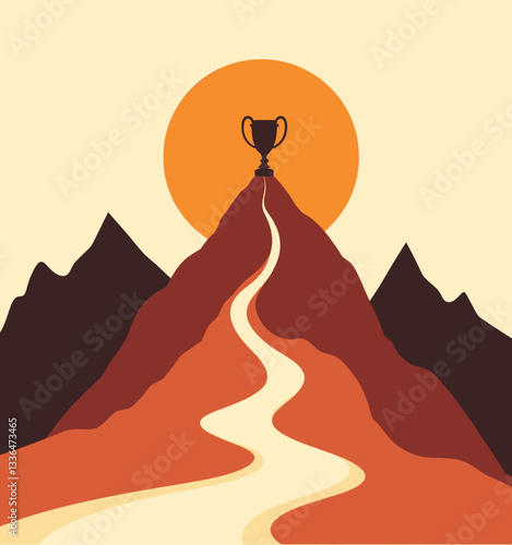 Trophy on mountain peak, challenge achievement concept
