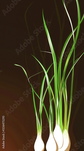 Stunning Illustration of Fresh Plants, Vibrant Green Tones, Botanical Art
