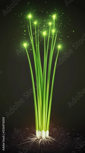 Glowing Plant in Dark Soil: A Magical Botanical Illustration
