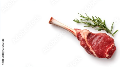 Fresh lamb chop with rosemary on a white background photo