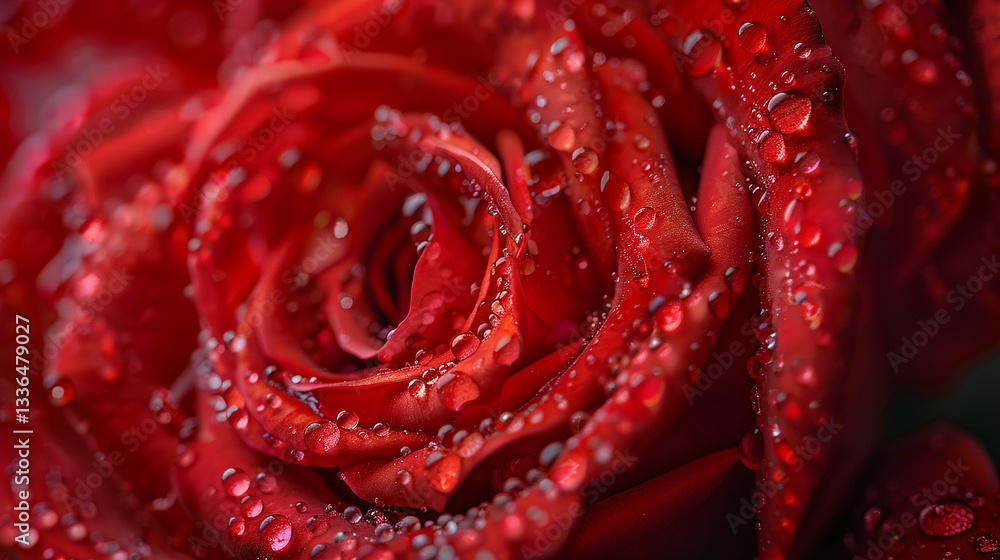 Macro shot of a vibrant red rose, intricate petal textures creating a luxurious and romantic floral look Macro shot of a vibrant red rose, intricate petal textures creating a luxurious and romantic floral look