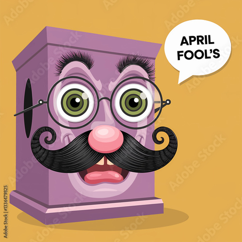 April Fool's Funny Face with Glasses and Mustache, Speech Bubble Illustration