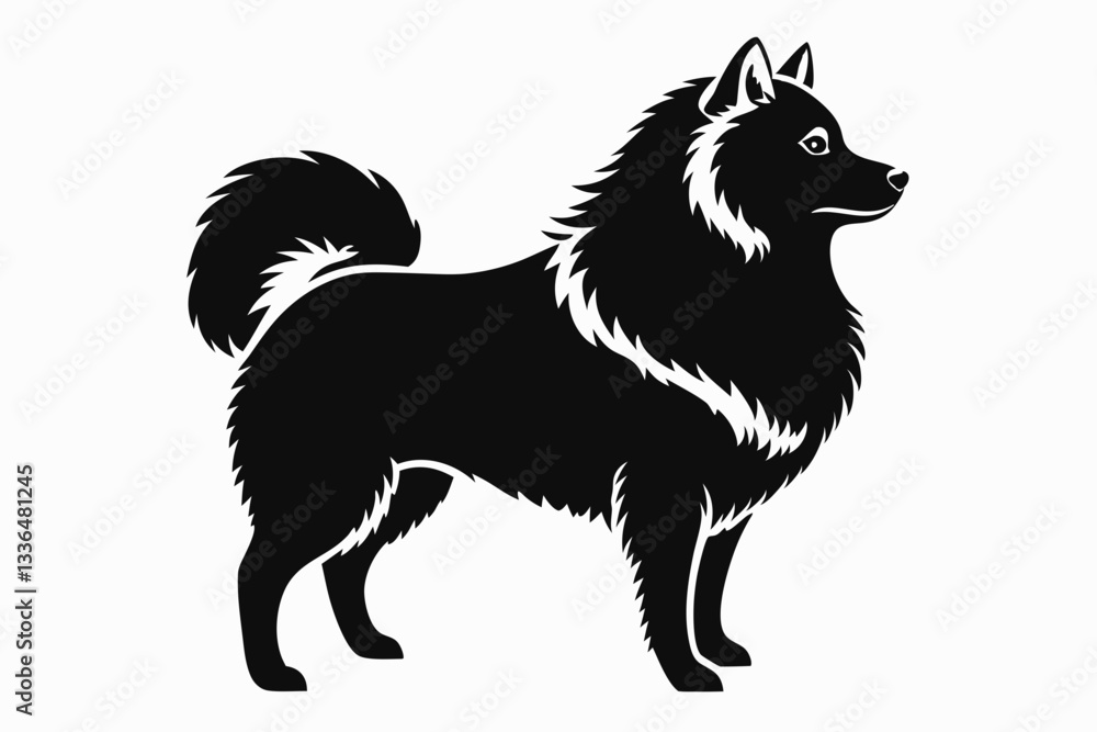Naklejka premium american eskimo dog line art silhouette vector illustration