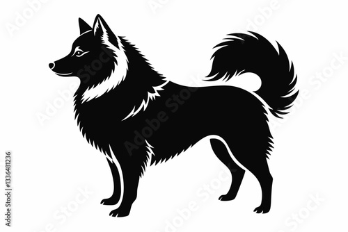 american eskimo dog line art silhouette vector illustration