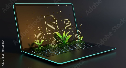 Sustainable Technology Green Document Growth on Laptop Screen