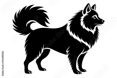 american eskimo dog line art silhouette vector illustration