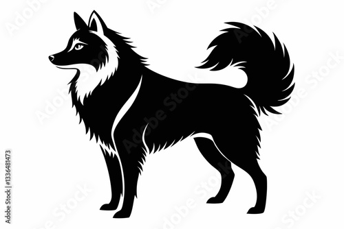 american eskimo dog line art silhouette vector illustration