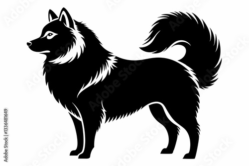 american eskimo dog line art silhouette vector illustration
