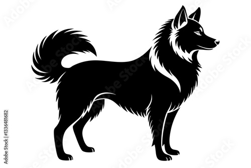 american eskimo dog line art silhouette vector illustration
