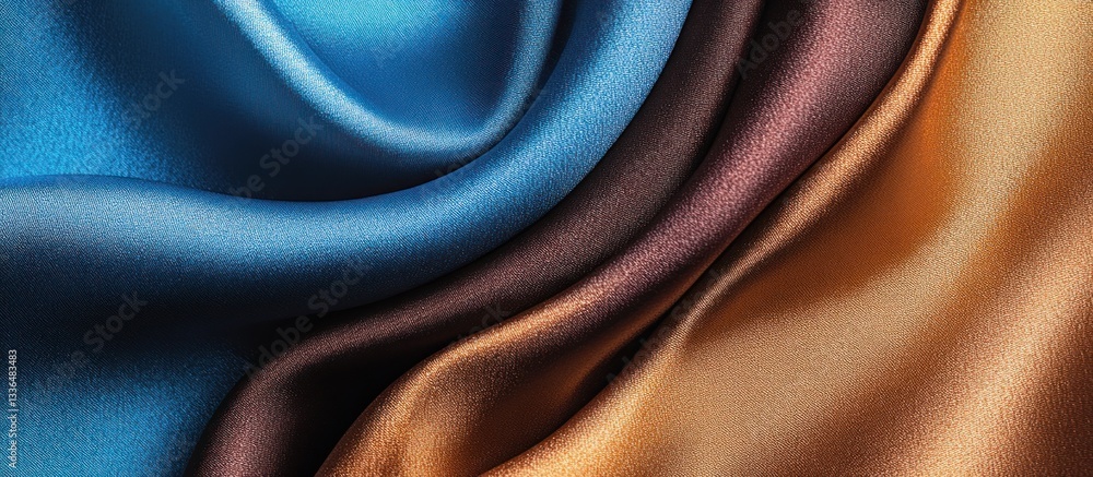 Fototapeta premium Three Different Colors Of Woven Fabric Displayed In Smooth Folds