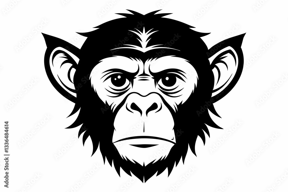 Obraz premium chimpanzee head line art silhouette vector illustration