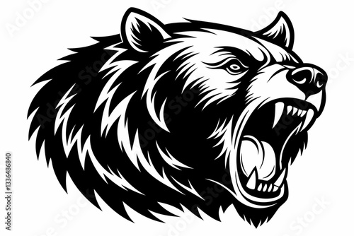 grizzly screamed head line art silhouette vector illustration