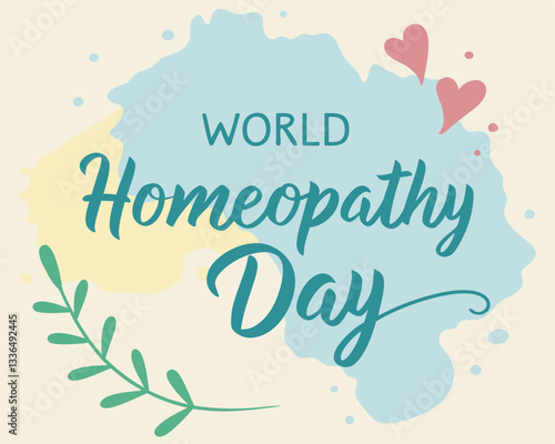 World Homeopathy Day: abstract design with plant and heart.