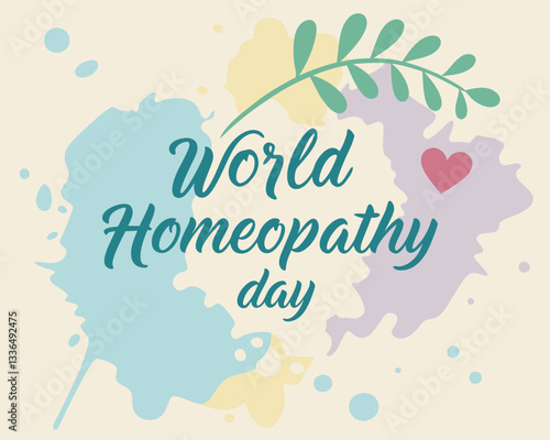 World Homeopathy Day: abstract design with plant and heart.