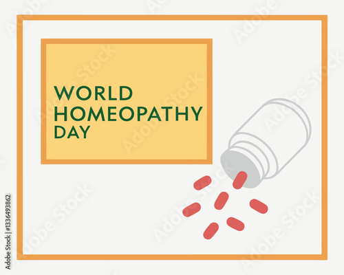 World Homeopathy Day concept: bottle with homeopathic pills spilling out to represent natural and alternative medicine awareness.