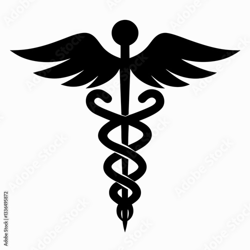 Golden caduceus medical symbol with wings and snakes representing healthcare and medicine