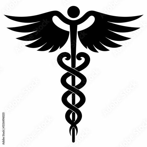 Golden caduceus medical symbol with wings and snakes representing healthcare and medicine