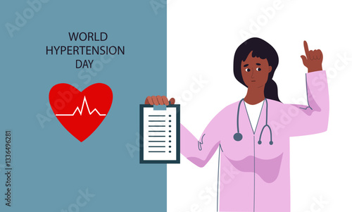 World Hypertension day infographic. May 17th. High blood pressure. Vector flat hand drawn illustration.