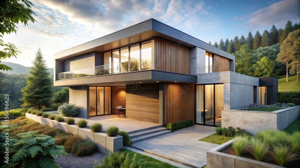 Fototapeta premium Modern Architectural Design Hillside Residence with Expansive Views and Luxurious Outdoor Spaces