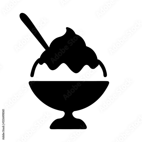 Delicious ice cream desserts in a bowl and glass with chocolate and fruit