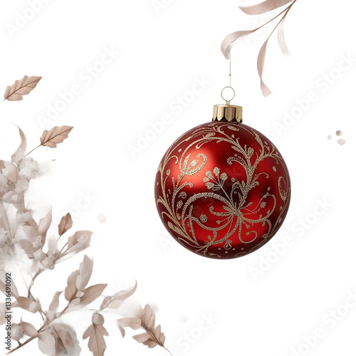 Red and Gold Christmas Bauble on White Background