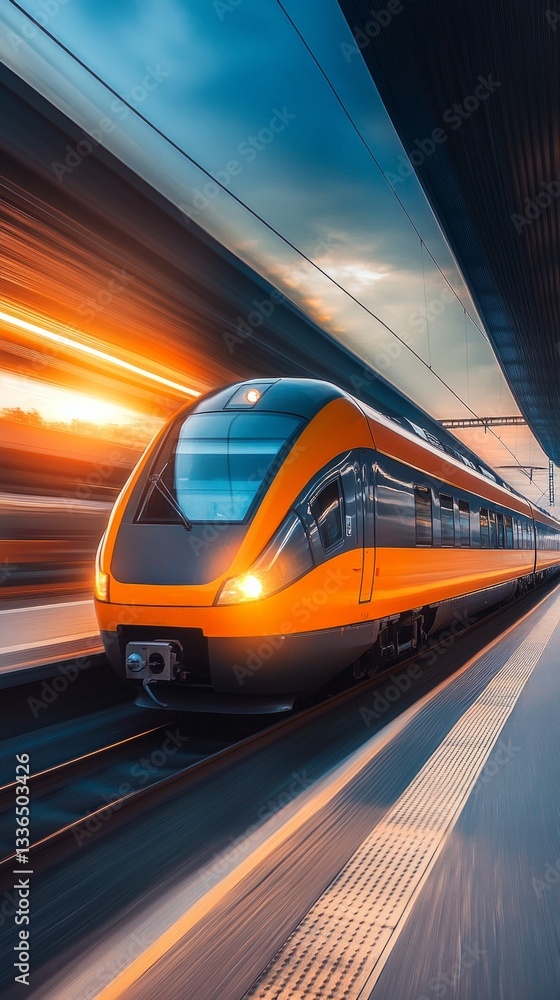 Dynamic shot of a modern train at a station, great for articles about transportation, travel and technology. Dynamic shot of a modern train at a station, great for articles about transportation, travel and technology.