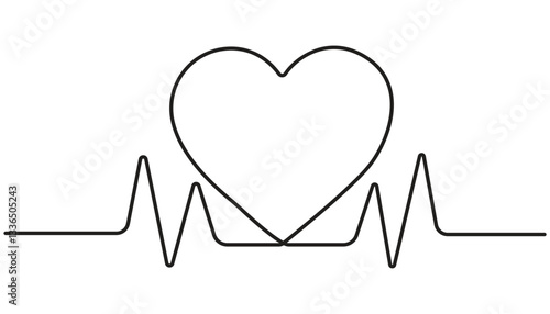 Continuous single line drawing of heartbeat pulse. Simple heartbeat pulse one line art vector