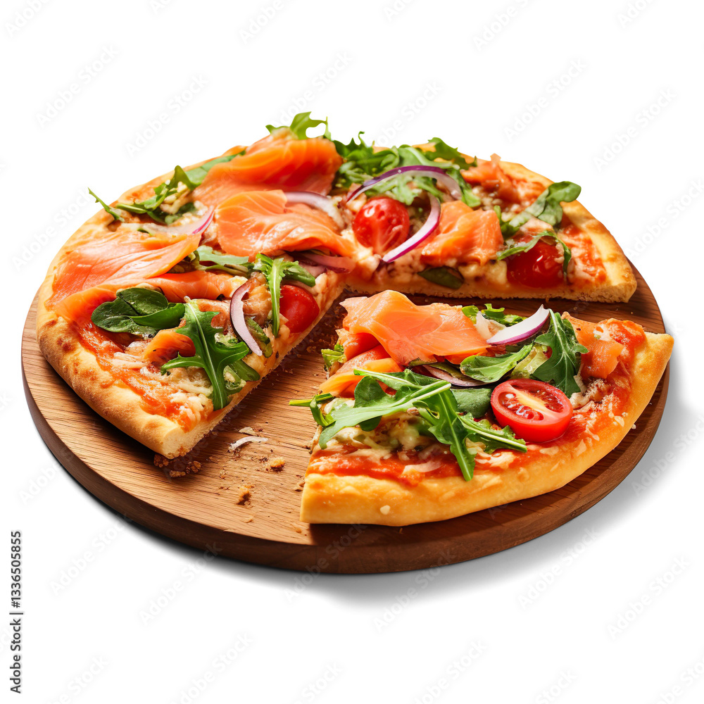 Smoked Salmon Pizza with Arugula, Cherry Tomatoes, and Red Onion Smoked Salmon Pizza with Arugula, Cherry Tomatoes, and Red Onion