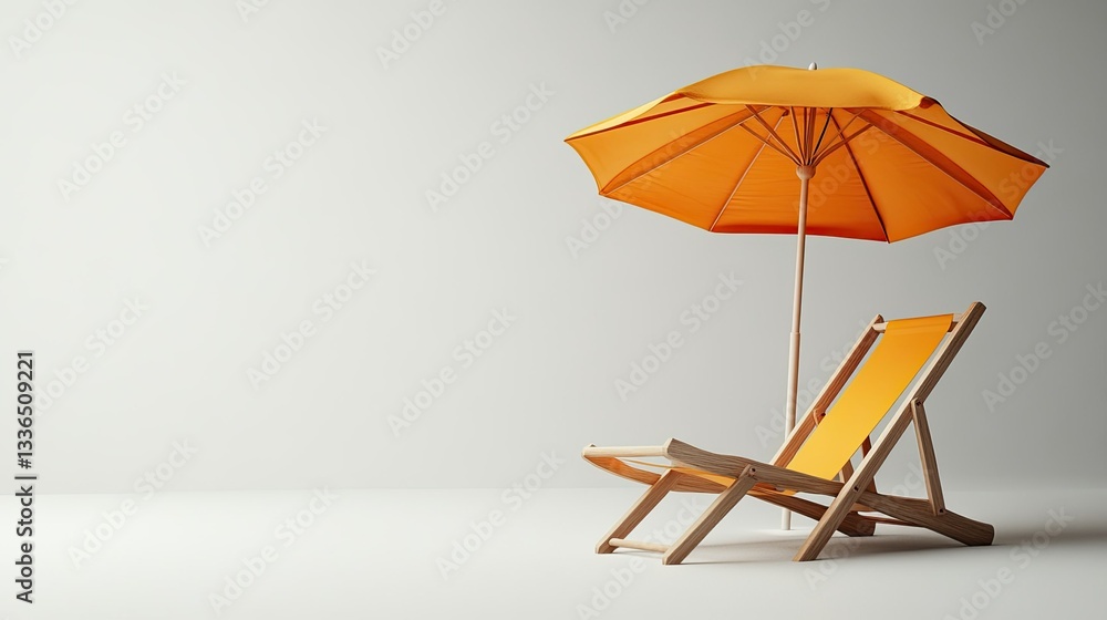 Beach umbrella and deck chair on a white background, vacation concept Beach umbrella and deck chair on a white background, vacation concept